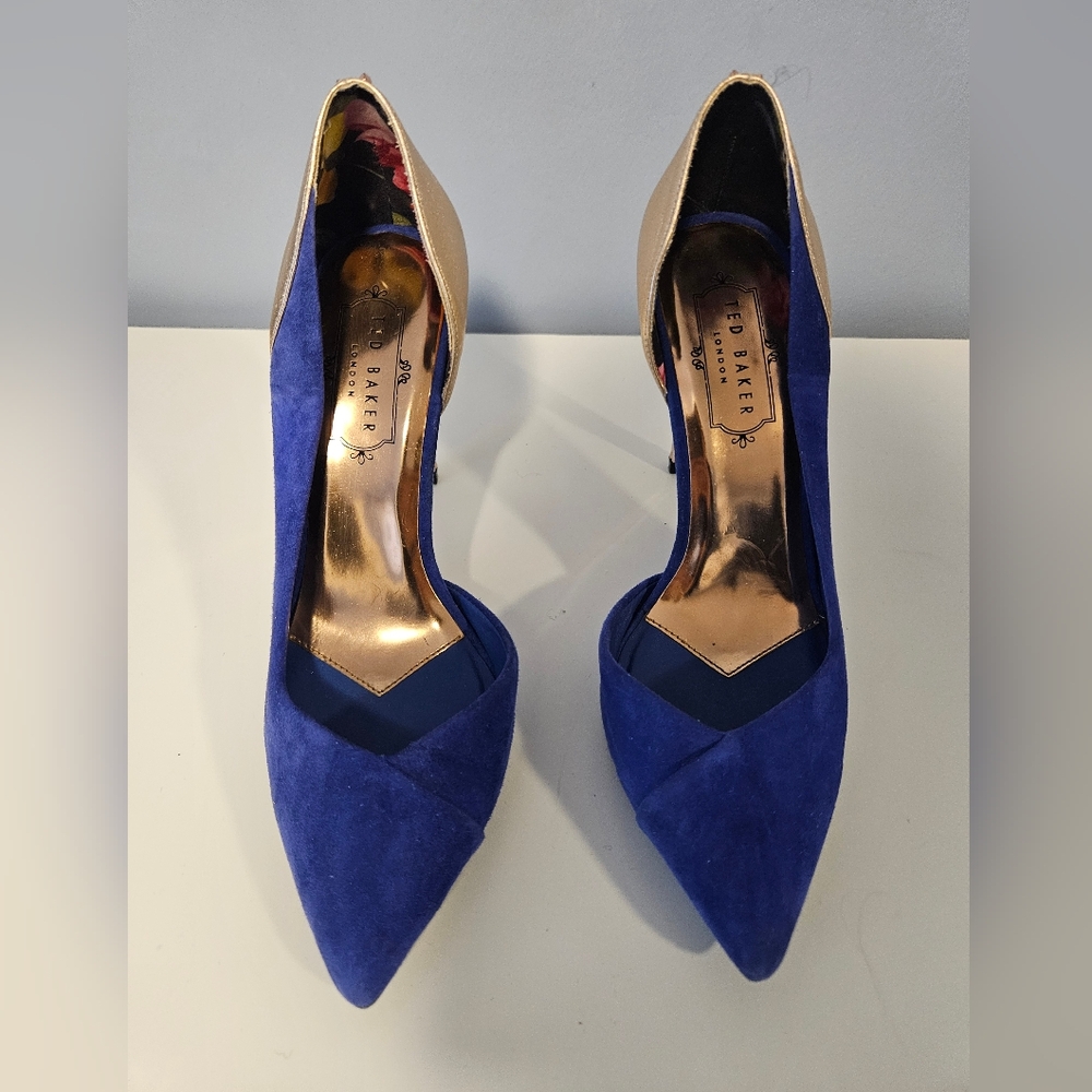 Ted Baker Women's Cobalt Blue Suede and Gold Leather Heels